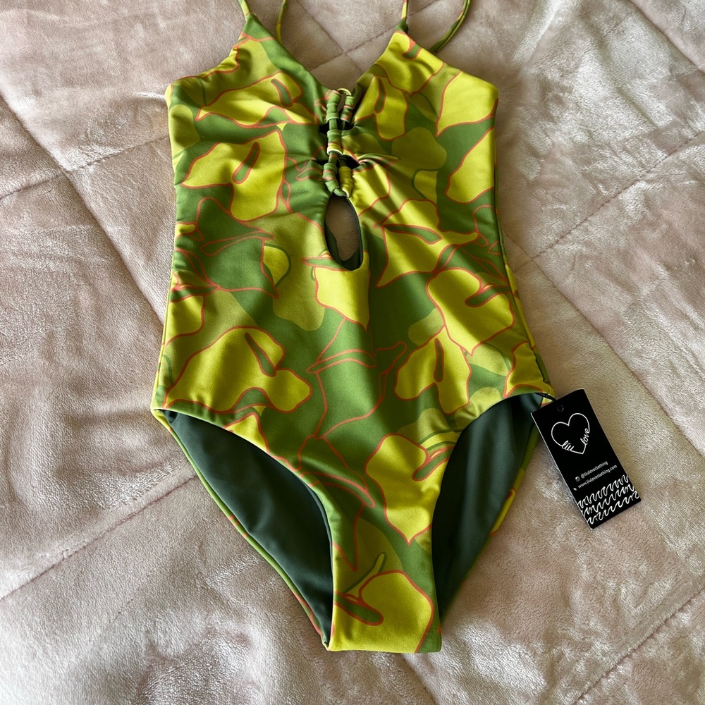 Kids Swimwear One-Piece in Green and Yellow.